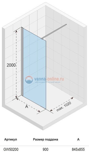 Душевое ограждение с одной поверхностью Riho Polar P400 85 x 200 см