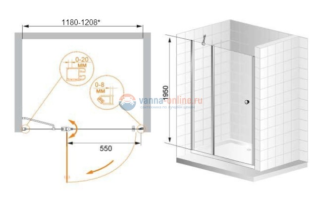 Душевая дверь Cezares ELENA-B-12-120-Cr-L(-R), профиль-хром