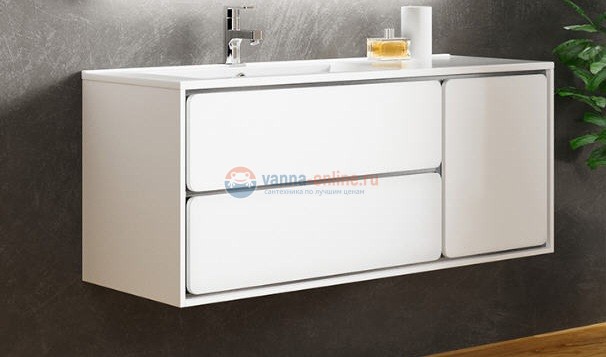 Тумба с раковиной Sanvit Бруно 2, 120 х 50 см, чаша раковины по центру, цвет - белый глянец
