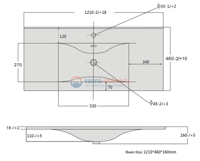 Тумба с раковиной Sanvit Бруно 2, 120 х 50 см, чаша раковины по центру, цвет - белый глянец