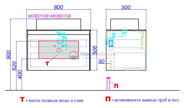 Тумба с раковиной Aqwella Mobi 80 см, фасад бетон светлый, корпус бетон светлый