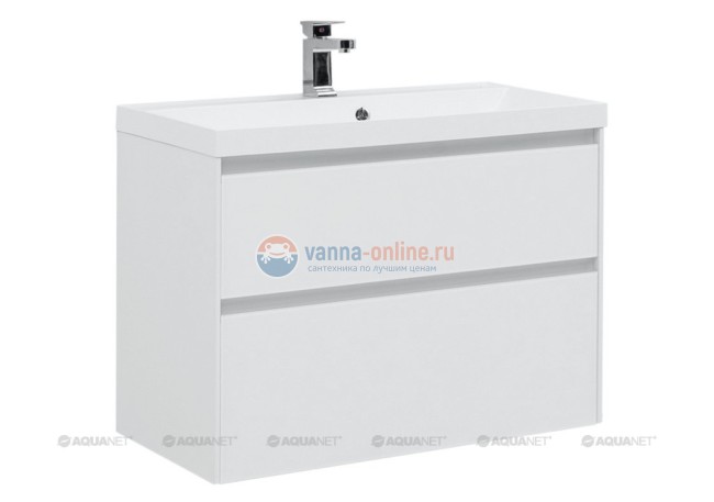 Тумба с раковиной Aquanet Гласс 100 00235664, цвет белый