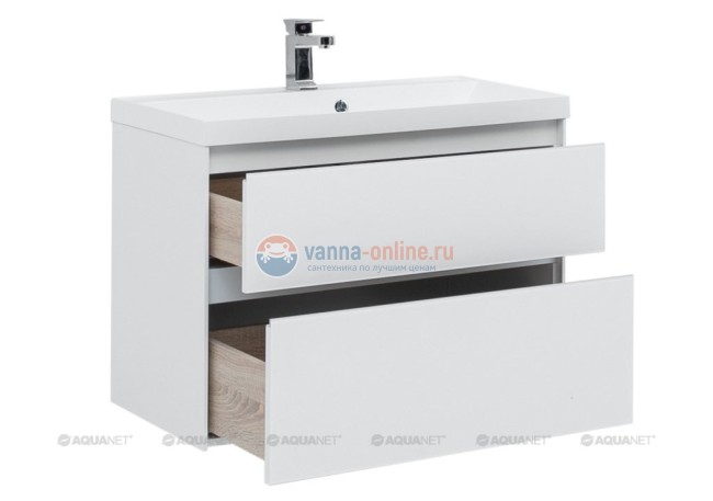 Тумба с раковиной Aquanet Гласс 100 00235664, цвет белый