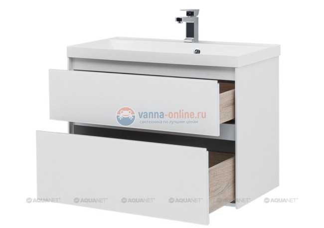 Тумба с раковиной Aquanet Гласс 100 00235664, цвет белый