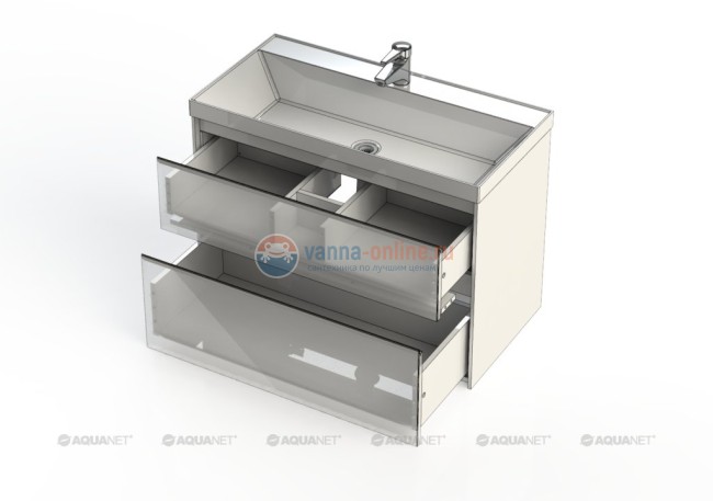 Тумба с раковиной Aquanet Гласс 100 00235664, цвет белый