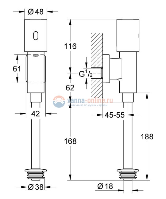 Смывное устройство Grohe Tectron Rondo 37421000 для писсуара