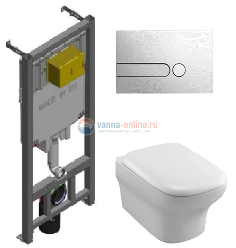 Инсталляция Jacob Delafon с безободковым унитазом Jacob Delafon Vox EDM102, сиденье микролифт клавиша хром, комплект Инсталляция Jacob Delafon с безободковым унитазом Jacob Delafon Vox EDM102, сиденье микролифт клавиша хром, комплект