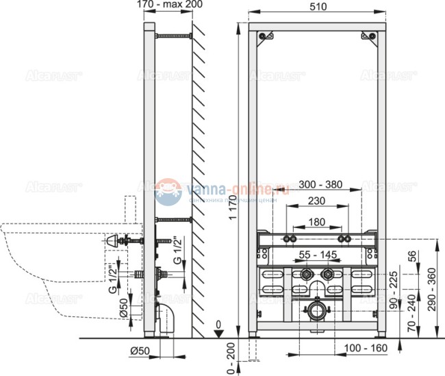 Инсталляция AlcaPlast A105/1120 для биде