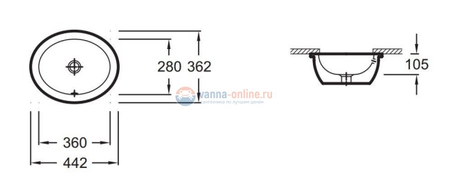 Раковина Jacob Delafon Vox EYI102-00, врезная снизу, 44 х 36 см, с переливным отверстием Раковина Jacob Delafon Vox EYI102-00, врезная снизу, 44 х 36 см, с переливным отверстием