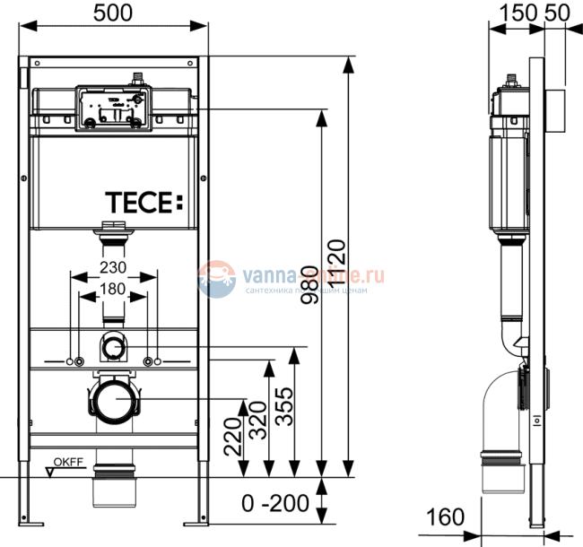 Инсталляции для унитаза TECEbase K400403 4 в 1 с глянцевой панелью смыва TECEnow