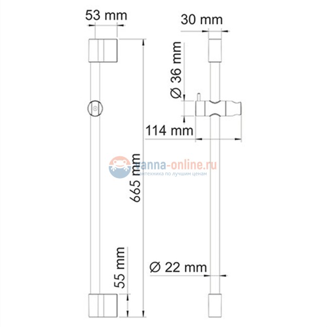 Душевая штанга WasserKRAFT A190, PVD-покрытие матовое золото