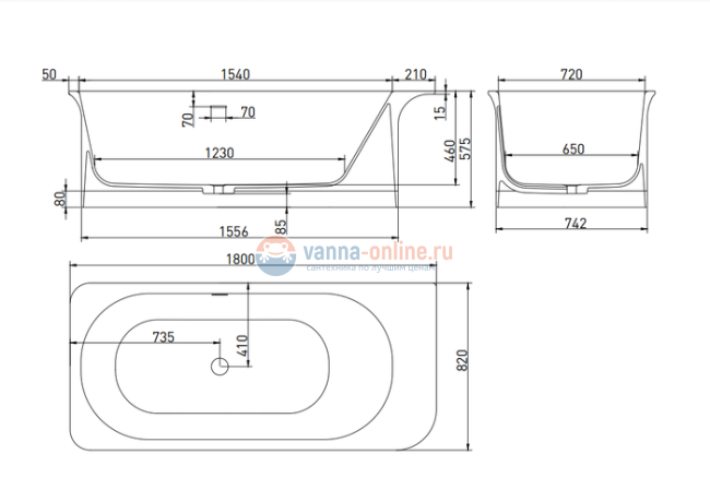 Ванна из искусственного камня Salini Ninfea 180x82x57.5, S-Stone, белая матовая 102721M Ванна из искусственного камня Salini Ninfea 180x82x57.5, S-Stone, белая матовая 102721M