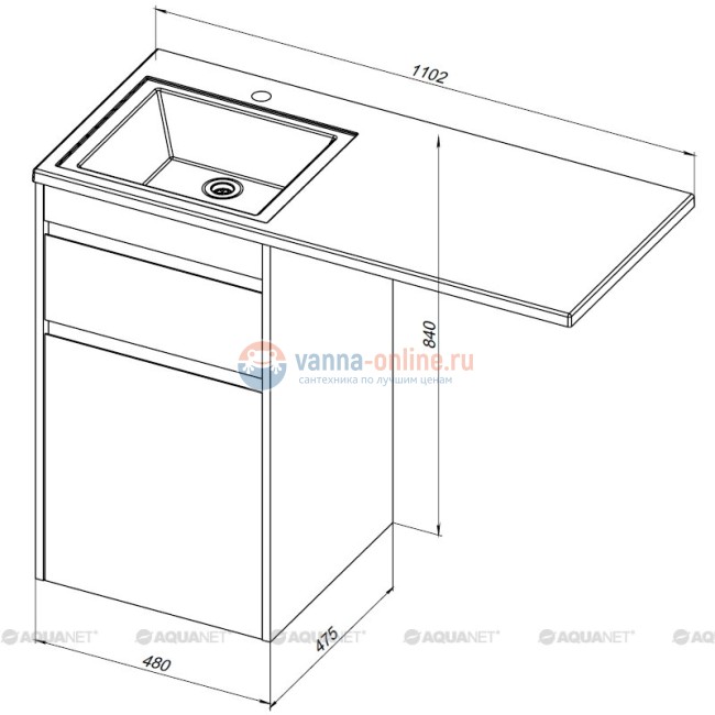 Тумба под раковину Aquanet Токио 48 00239289 (напольная, 1 ящик), цвет белый