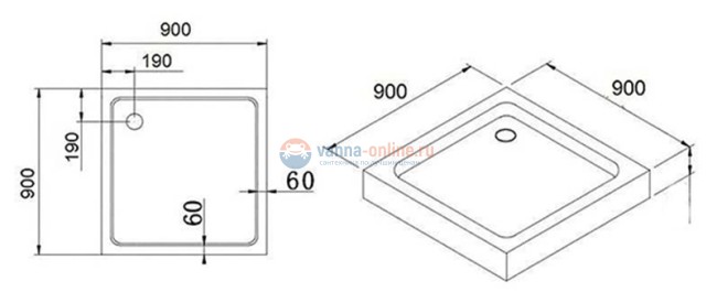 Поддон душевой Cezares-SMC TRAY-M-A-90-35-W, 90*90*h3,5 мм