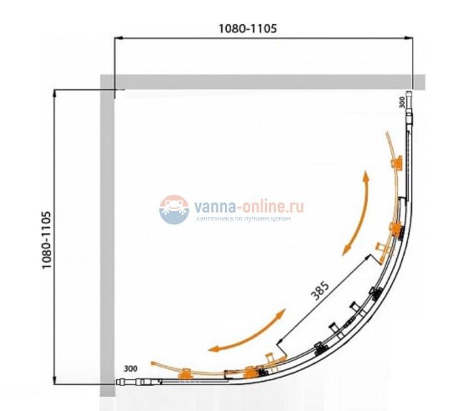 Душевой уголок Cezares Molveno-R-22-80+30-C-Cr-IV, 110 x 110 x 190 см, стекло прозрачное, хром