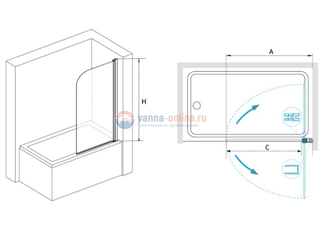 Шторка на ванну RGW SC-09, 06110907-11, 70 x 150 см стекло прозрачное, хром