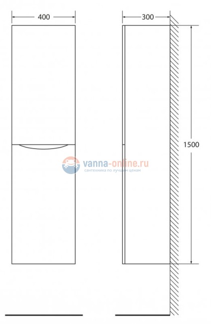 Шкаф-пенал подвесной BelBagno FLY-MARINO-1500-2A-SC-RW-P-L, 40 х 30 х 150 см, Rovere Moro/темно-коричневый, левосторонний