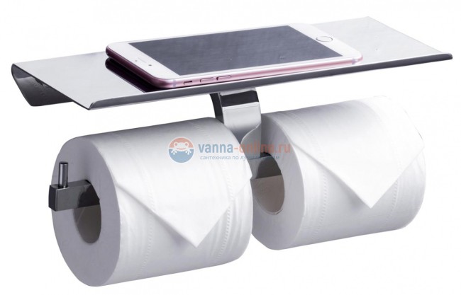 Держатель туалетной бумаги Rush Edge ED77142B двойной, с полкой для телефона