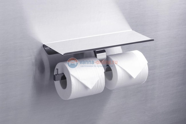 Держатель туалетной бумаги Rush Edge ED77142B двойной, с полкой для телефона