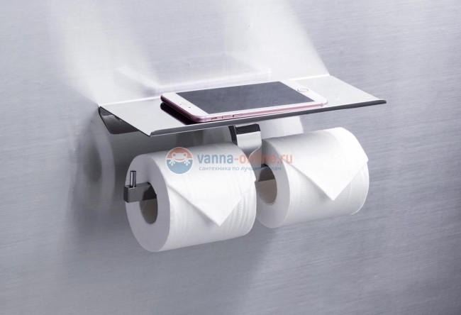 Держатель туалетной бумаги Rush Edge ED77142B двойной, с полкой для телефона