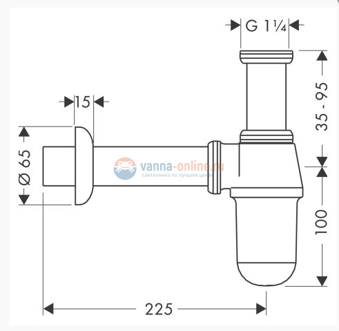 Сифон для раковины Hansgrohe 52053000, хром, диаметр 32 Сифон для раковины Hansgrohe 52053000, хром, диаметр 32