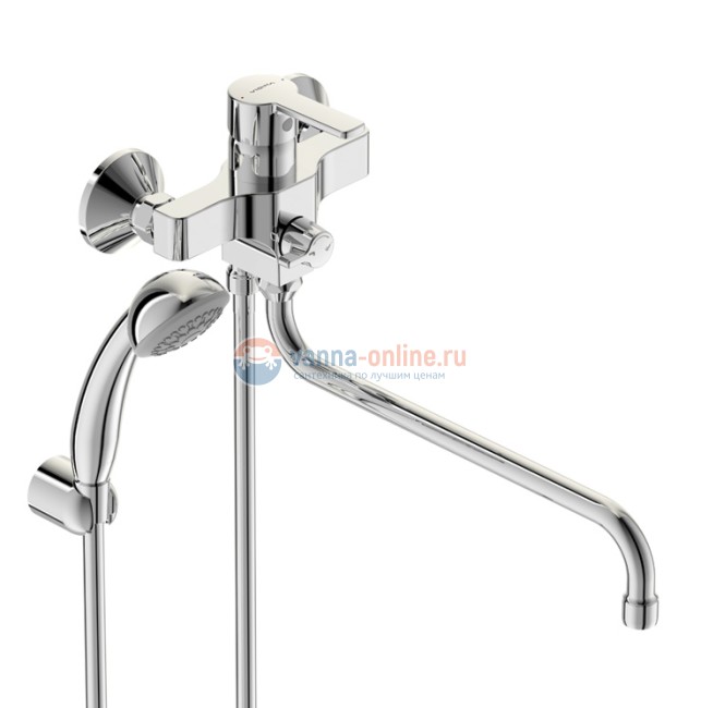 Смеситель Vidima Uno BA240AA для ванны и душа с душевым гарнитуром, поворотный излив, хром Смеситель Vidima Uno BA240AA для ванны и душа с душевым гарнитуром, поворотный излив, хром