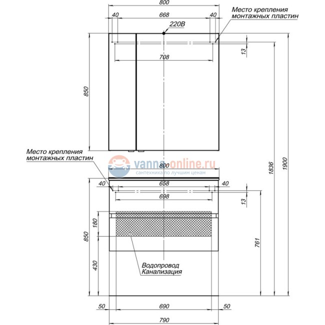Тумба с раковиной Aquanet Алвита 80 235339, цвет белый