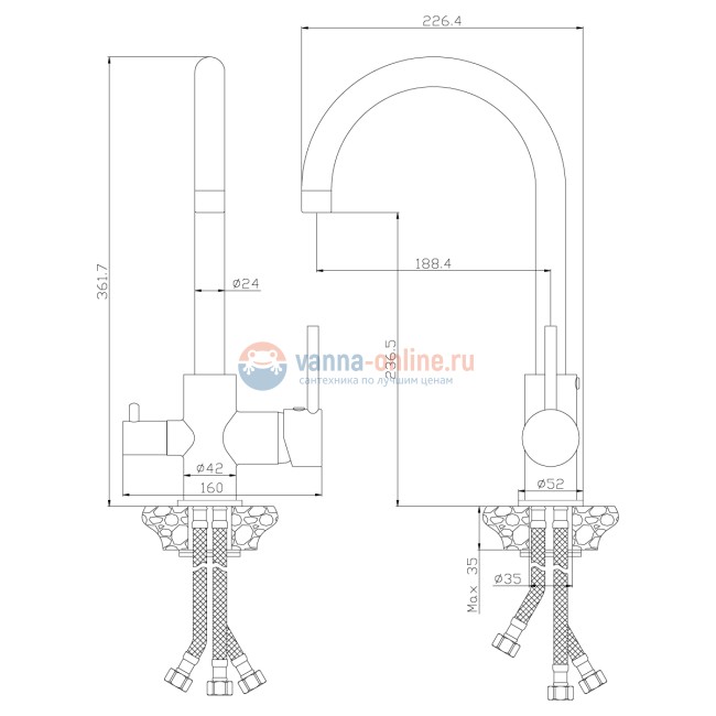 Смеситель для кухни Rossinka Z35-28 с подключением к фильтру с питьевой водой Смеситель для кухни Rossinka Z35-28 с подключением к фильтру с питьевой водой