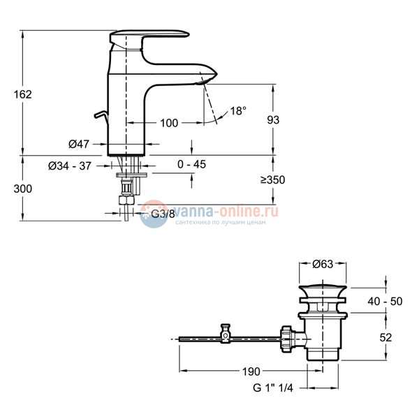 Смеситель Jacob Delafon Kumin E98827-CP для раковины с донным клапаном