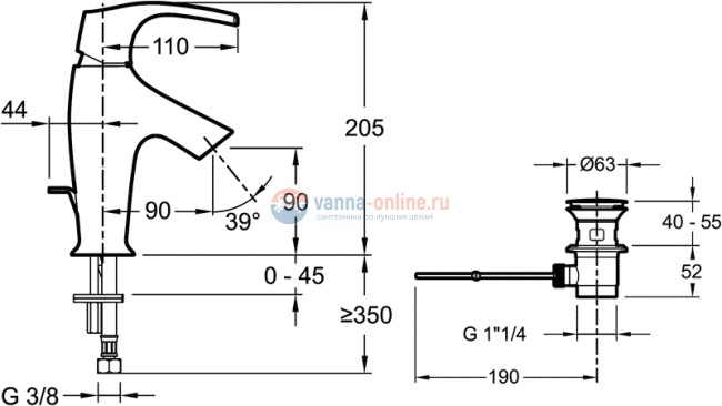 Смеситель Jacob Delafon Symbol E72680 для раковины с донным клапаном