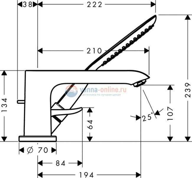 Смеситель Hansgrohe Metris 31190000 на борт ванны, внешняя часть Смеситель Hansgrohe Metris 31190000 на борт ванны, внешняя часть