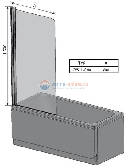 Шторка на ванну Ravak CVS1-80, белый/транспарент