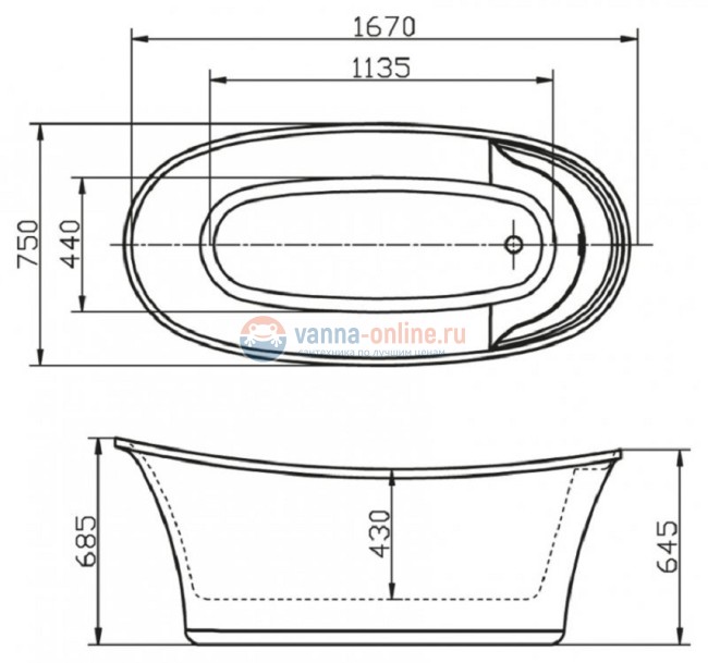 Ванна акриловая BelBagno BB302 170 x 75 см
