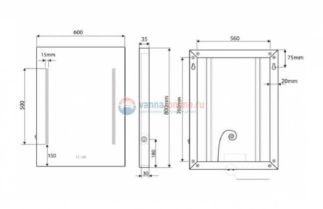 Зеркало Bemeta Hotel 127201659 60 x 3.5 x 80 см с подсветкой