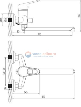 Смеситель для ванны Lemark Luna LM4110C универсальный, излив плоский
