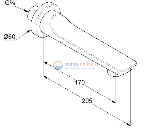 Излив для ванны Kludi Balance 5250391 20.5 см, цвет белый Излив для ванны Kludi Balance 5250391 20.5 см, цвет белый