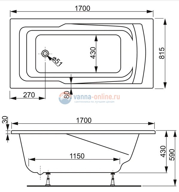 Акриловая ванна Vagnerplast Max Ultra 170 x 80 см Акриловая ванна Vagnerplast Max Ultra 170 x 80 см