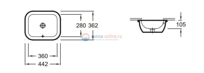 Раковина Jacob Delafon Vox EYC102-00, врезная снизу, 44 х 36 см, с переливным отверстием Раковина Jacob Delafon Vox EYC102-00, врезная снизу, 44 х 36 см, с переливным отверстием