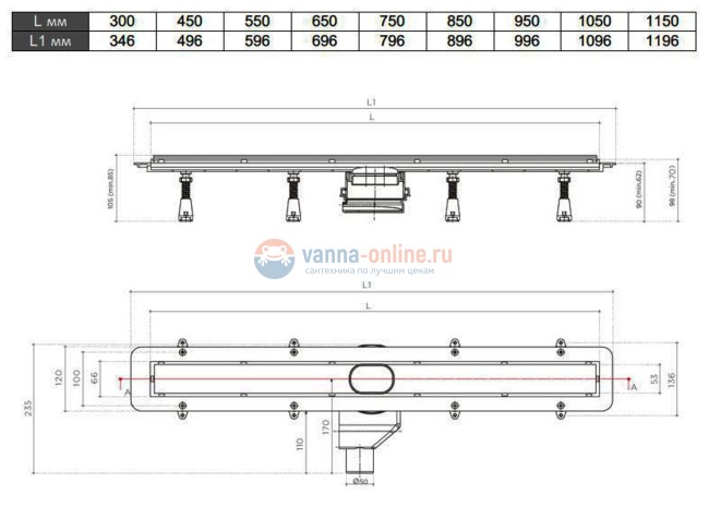 Душевой лоток Pestan Confluo Frameless Line 950, решетка - полая под плитку/хром матовый 13701234