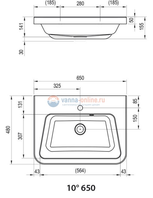 Раковина Ravak 10° 65 x 48 см