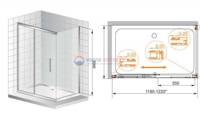 Душевой уголок Cezares, 120 х 100 х 200 см, стекло прозрачное