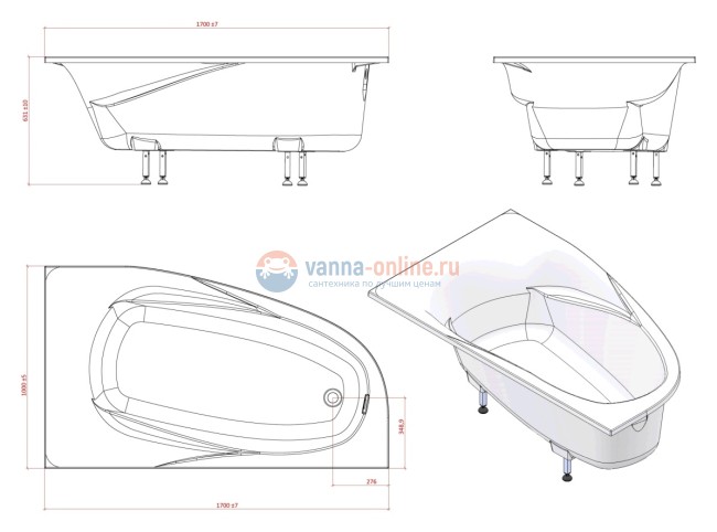 Ванна из литьевого мрамора Astra-Form Селена R 170 х 100 см, белый