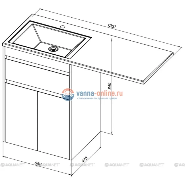 Тумба под раковину Aquanet Токио 58 00237745 (напольная, 1 ящик, 2 дверцы), цвет белый