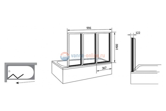 Шторка на ванну Ravak VS3 100 Rain, 795P010041, профиль белый