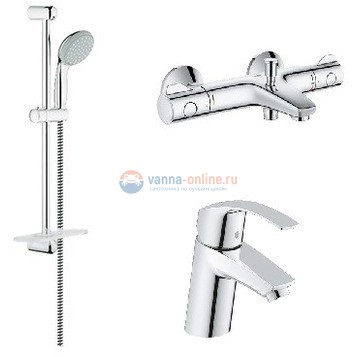 Комплект смесителей Grohe Eurosmart+Grohtherm 800 124422 Комплект смесителей Grohe Eurosmart+Grohtherm 800 124422