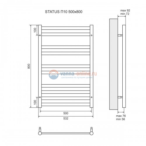 Полотенцесушитель водяной Lemark Status LM44810, П10, ширина 53.2 см, высота 80 см Полотенцесушитель водяной Lemark Status LM44810, П10, ширина 53.2 см, высота 80 см