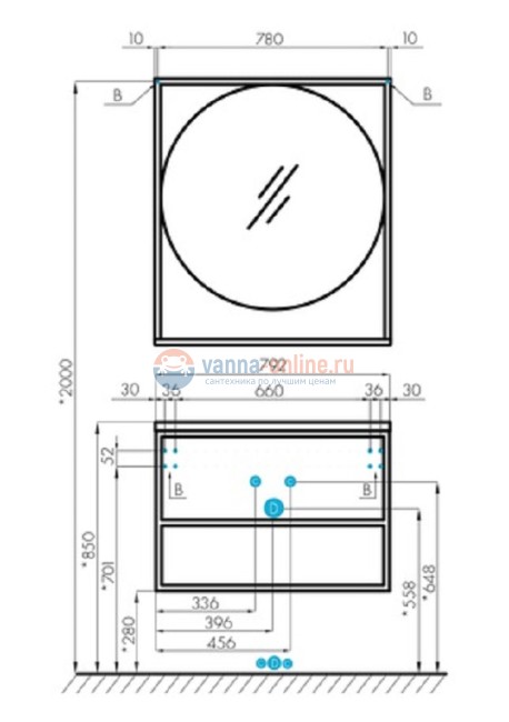 Зеркало Акватон Лофт Фабрик 80, 1A242602LTDU0, дуб эндгрейн