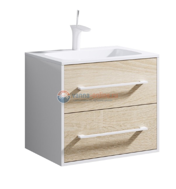 Тумба с раковиной Aqwella Майами Mai.01.06 60 см подвесная, белый/дуб сонома Тумба с раковиной Aqwella Майами Mai.01.06 60 см подвесная, белый/дуб сонома