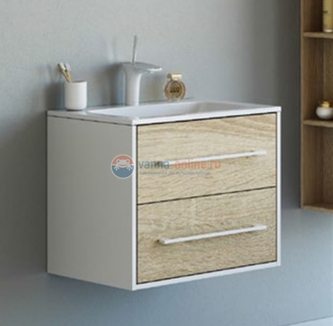 Тумба с раковиной Aqwella Майами Mai.01.06 60 см подвесная, белый/дуб сонома Тумба с раковиной Aqwella Майами Mai.01.06 60 см подвесная, белый/дуб сонома