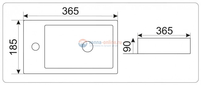 Раковина подвесная CeramaLux, Серия N 9272, L/R, 36.5 x 18.5 ,белый